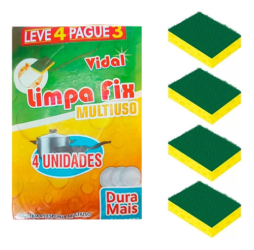 Kit Com 4 Esponjas Multiuso Dupla Face Bucha De Lavar Louça