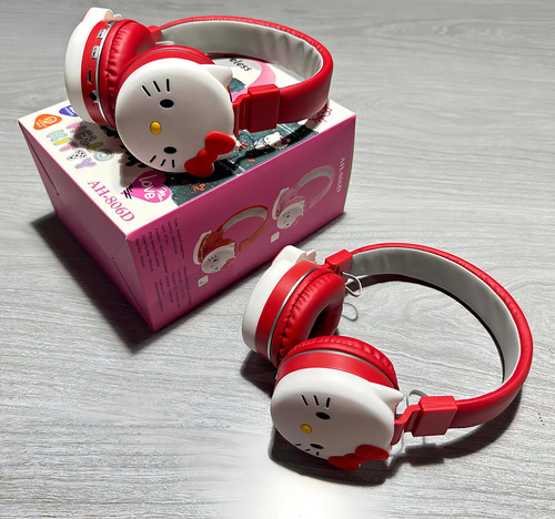 Audífonos Bluetooth De Diadema Hello Kitty Ah-806d Color Rojo