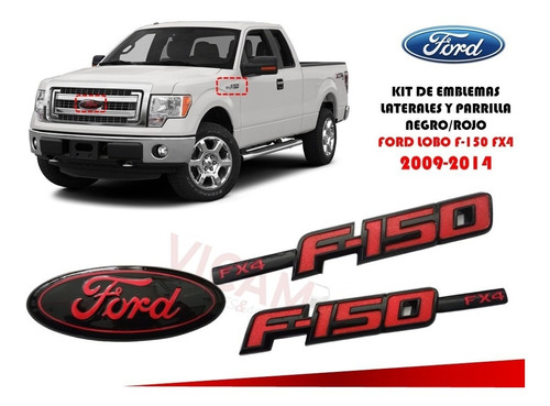 Kit De Emblemas Lobo F-150 Fx4 2009-2014 Negro/rojo