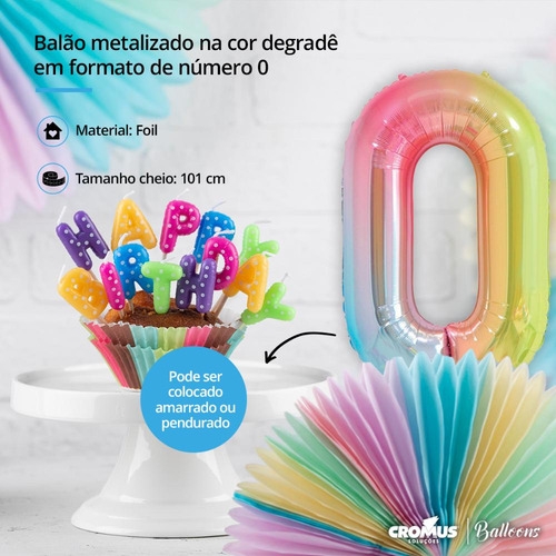 Balão Para Aniversários Número 0 Colorido 101cm 1 Un