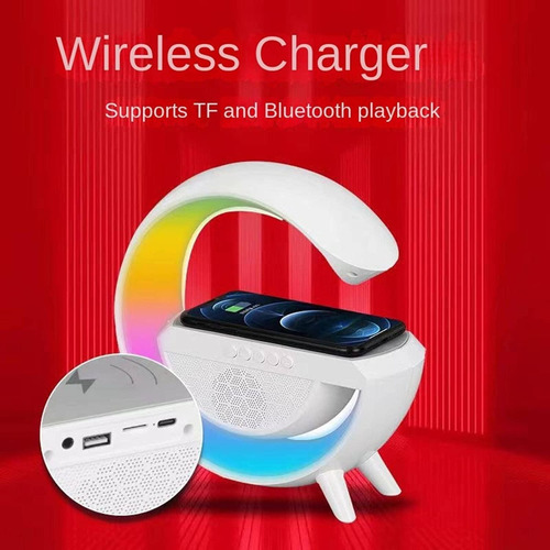 Cargador Inalambrico Parlante Bluetooth Lampara Usb Radio Color Blanco