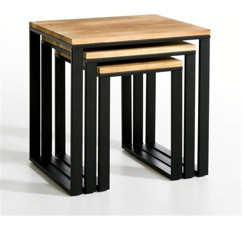 Ooty De 3 Mesitas Estilo Industrial Cubierta Encino Color Negro