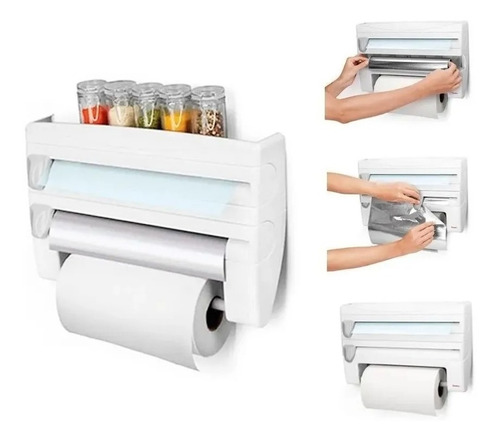 Dispensador Cocina Plástico Cortador Papel Aluminio 4 En 1