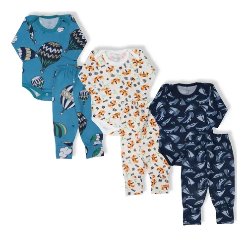 Kit 6 Peças De Roupas De Bebê - Body Manga Longa E Mijão