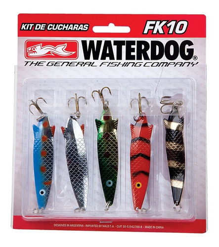 Kit 5 Cucharas Ondulantes Waterdog Fk10 Pesca Tobix Spinning