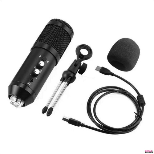 Micrófono Condenser Usb Con Efecto Echo Camara Soporte Cable Color Negro