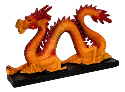 Estatua decorativa de dragón chino grande con decoración naranja