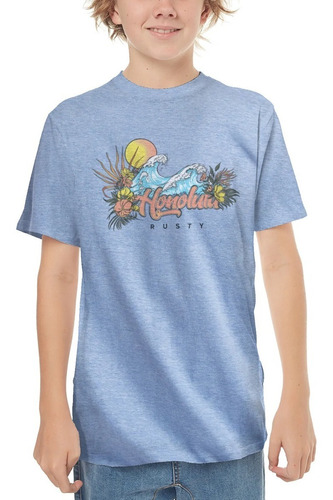 Remera Niño Rusty Honolulu Tee Jr Mc Algodon Celeste