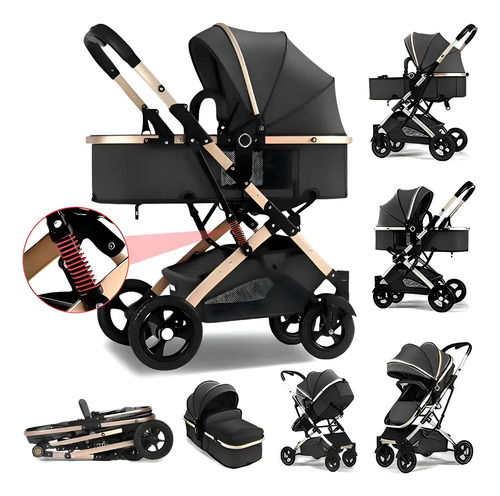 3 Em 1 Carrinho Bebé ,dobrável,versátil E Prático! Reversíve Preto