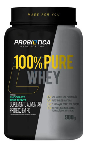 Suplemento em pó Probiótica  100% Pure Whey proteínas 100% Pure Whey sabor  chocolate e mentol em pote de 900g