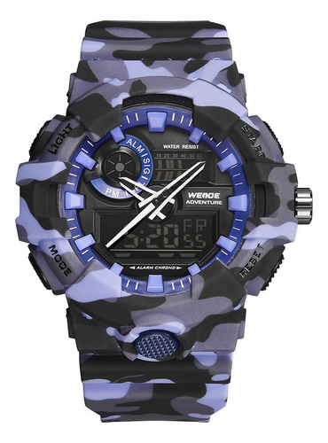 Relógio Masculino Weide Anadigi Wa3j8007 - Azul Camuflado
