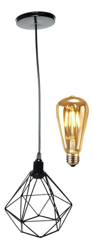 Pendente Aramado Diamante Lustre + Lâmpada St64 Led Vintage