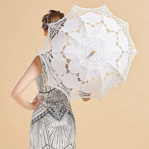 Sombrinha Oriental Branca Renda Casamento 65cm