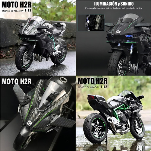 Motocicleta H2r De Metal En Miniatura 1:12 Color Negro