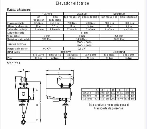 Elevador Eléctrico Ganmar De 250/500 Con Carro