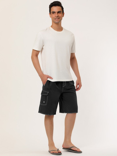 Short Traje De Baño Hombre Short Playa Color Liso Con Cordón