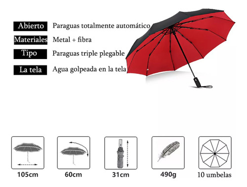 Paraguas Sombrilla Anti-ultravioleta Doblar Botón Automático Rojo Doble