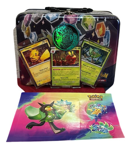 Lonchera Pokemon + Stickers ,moneda,cubre Polvo Y Cartas Col Amarillo Pikachu (Usado)