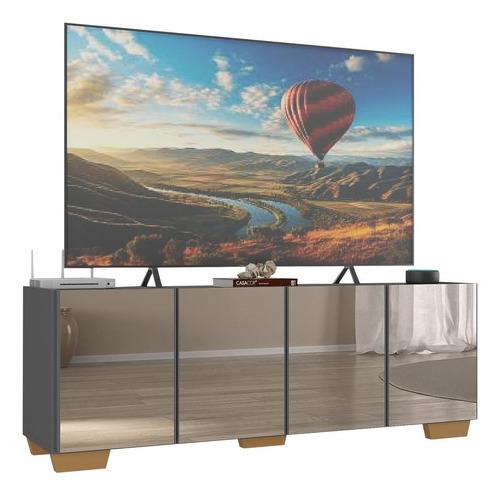 Rack Tv Até 50 Polegadas C/ Espelho 4 Pts Multimóveis Mp1083 Cor Grafite (Natural)