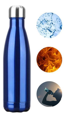 Garrafa Térmica Aço Inox Quente Ou Gelada 500ml Azul