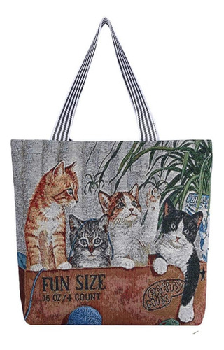 Lindo Bolso De Lona Con Diseño De Gato Para Mujeres Y Niñas,