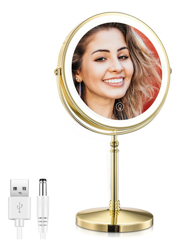 Espejo Maquillaje Recargable 20 Cm Aumento 10x 3 Luces Led S