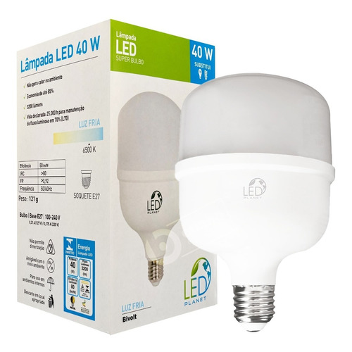 Lâmpada Led Super Bulbo 40w Alta Potência Branco Frio 6500k