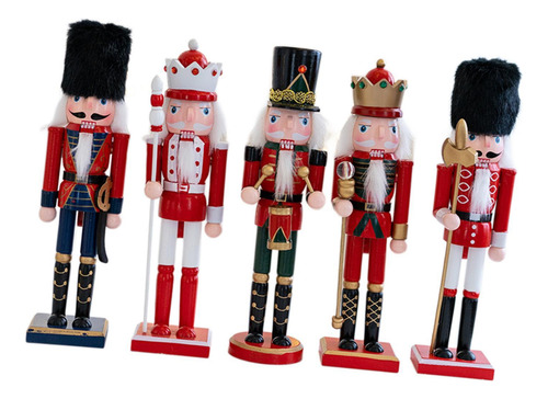 5 Figuras De Cascanueces De Madera, Decoración Navideña De