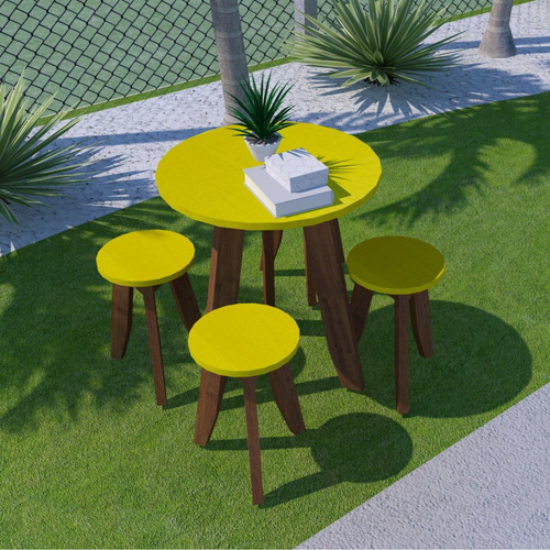 Conjunto Mesa E 4 Banquetas Colorido Suze Amarelo Ca