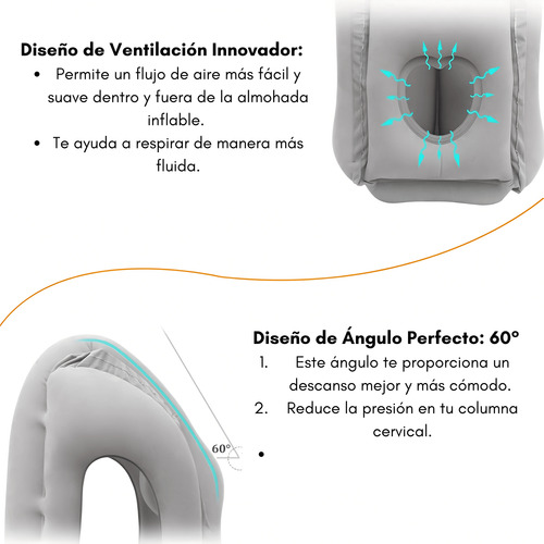Almohada De Viaje Inflable Para Descansar El Cuello Gris Liso