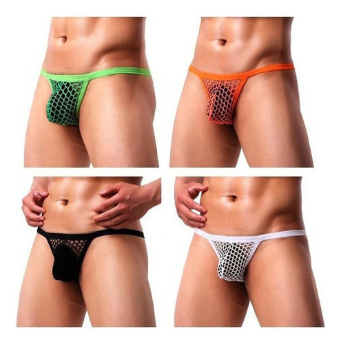 Hombre Ropa Interior Sexy Tanga Malla Transparente (4 Piezas