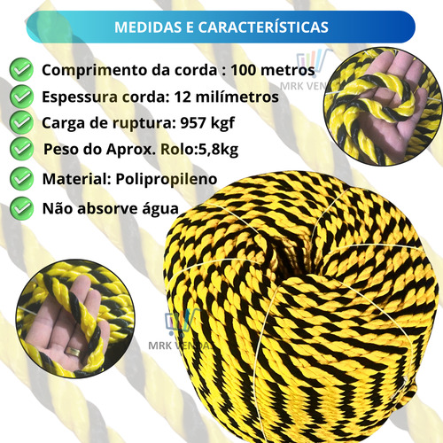 Corda Zebrada 12mm 100m Carnaval Praia Sinalização Contenção