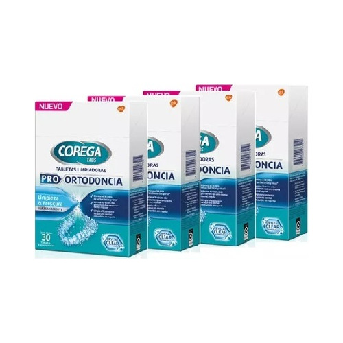 Pack X4 Corega Tabs Tabletas Limpiadoras Pro Ortodoncia X 30