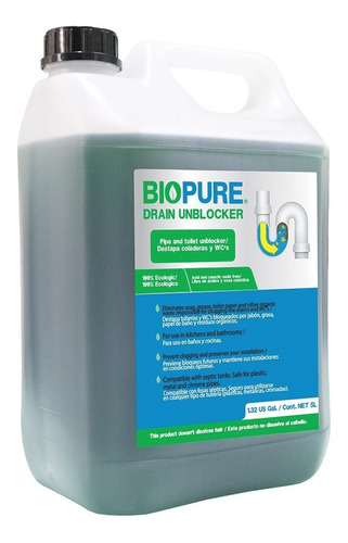 Imagen 2 de 4 de Destapa Coladeras Y Wc´s - Drain Unblocker 5 Litros -biopure