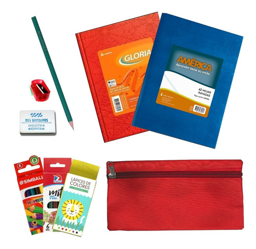 Kit Utiles Escolares 6 Productos Cuaderno Tapa Dura 