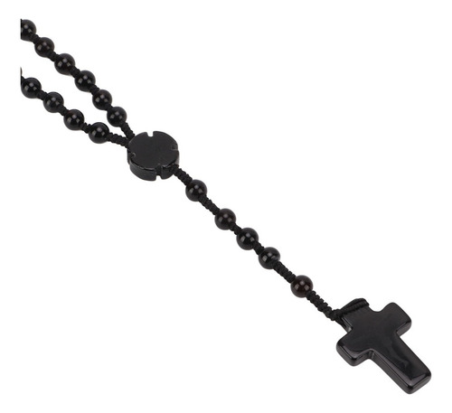 Collar Con Forma De Rosario De Obsidiana, Color Negro, Pulid