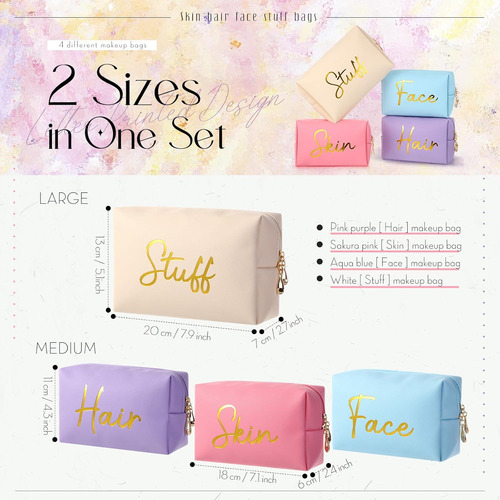 Aliceset Juego De 4 Bolsas De Maquillaje Preppy Lindas Bolsa