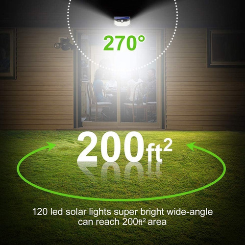 Reflector Lampara Solar 120 Led Sensor Luz Exterior 3 Modos