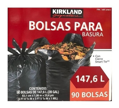 Kirland Signature, Bolsas Para Basura De Plástico 90 Piezas Color Negro