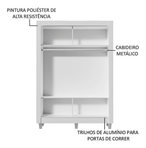 Guarda-roupa Madesa Denver 2 Portas Correr Espelho Com Pés Cor Branco