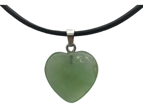 Dije Corazón Mediano Cuarzo, Piedra Natural + Collar Cuero Color Verde Claro