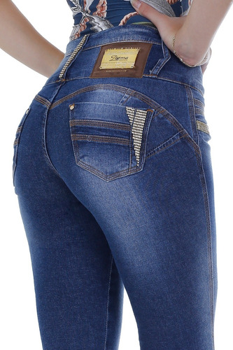 Calça Jeans Com Enchimento Zigma Strass Skinny Azul