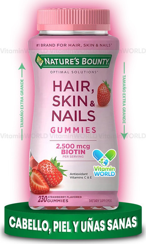 Nature's Bounty Hair Skin Nails 2500 Mcg Biotina 230 Gomitas Sabor Fresa