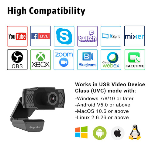 Webcam Hd Com Microfone Para Laptop/mac/tv (septekon)
