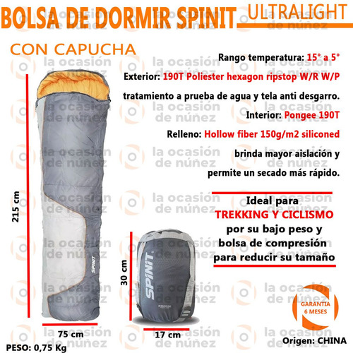 Imagen 2 de 6 de Bolsa De Dormir Spinit Ultralight Chica Liviana Ciclismo