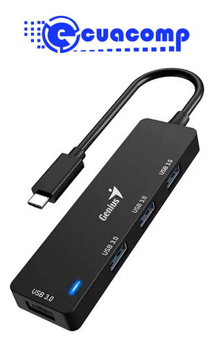 Mini Hub Genuis Uh-400 Usb-c A 4 Puertos Usb 3.0 Negro