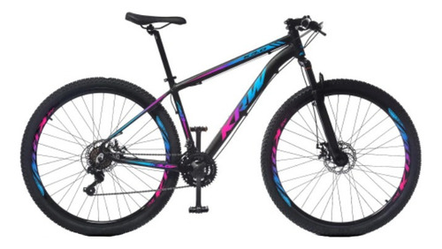 Mountain bike KRW X51 aro 29 21" 21v freios de disco mecânico cor preto/rosa/azul