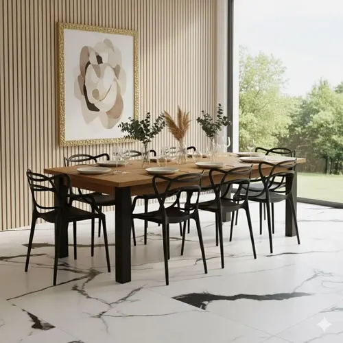 Kit Mesa D Jantar 150x90 Design Moderno + 6 Cadeiras Allegra Lâmina Mel Liso