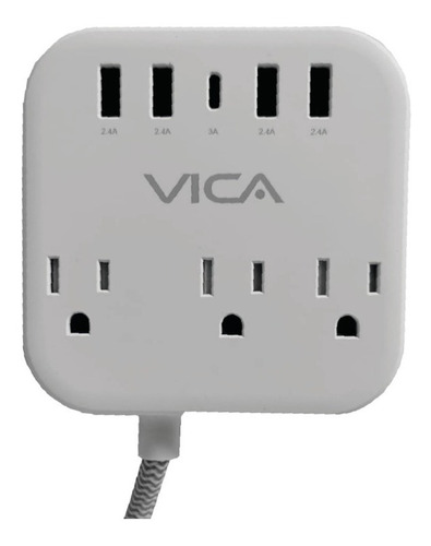 Multicontactos Vica C/ 3 Tomas,4 Ptos Usb-a,y 1 Pto Usb-c Color Gris