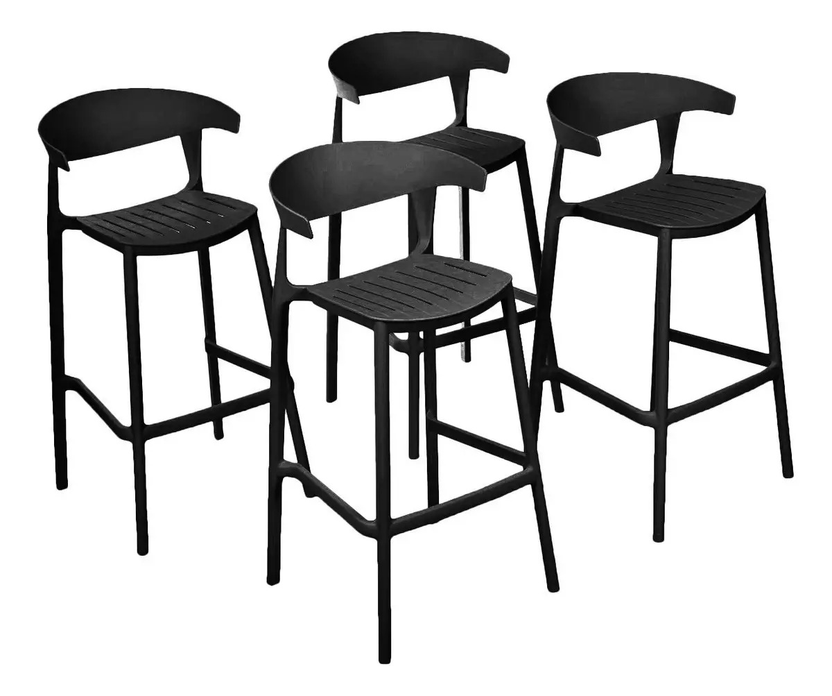 Set 4 Bancos Bar Cocina Desayunador Eke Life Home 8050C Barra Respaldo Plástico Acabado De La Estructura Liso Color Negro